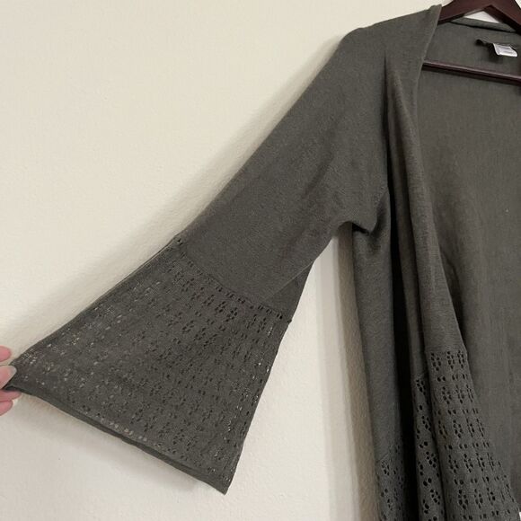 Subtle Luxury Open Front Draped Eyelet Flare Sleeve Cashmere Cardigan SZ M - Picture 4 of 10